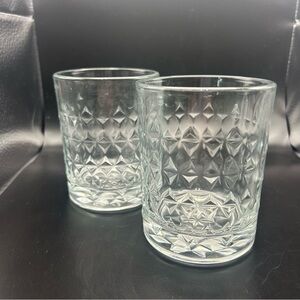 Set Of 2 Vintage Diamond Cut Pattern Whiskey Rocks Star Bottom Glasses 8 oz